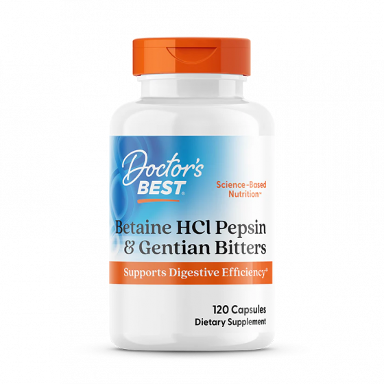 Doctor's Best Betaine HCL Pepsin & Gentian Bitters, 120 Capsules
