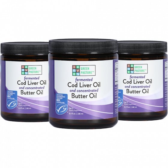 Green Pasture - Gefermenteerde Levertraan/Boter Olie Naturel – 3 x 188 ml gel Voordeelpakket