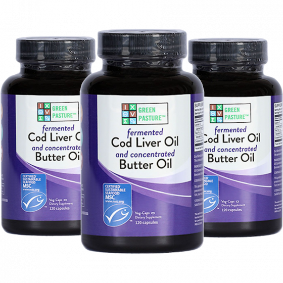 Green Pasture - Gefermenteerde levertraan/boterolie - 3 x 120 caps.