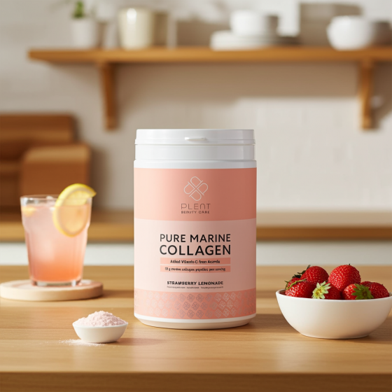Plent Pure Marine Collagen +C Strawberry Lemonade powder container (300 g)”